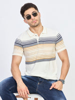 White Striped Cotton Polo T-Shirt
