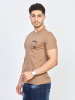 Beige Color Block Cotton Round Neck T-Shirt