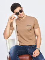 Beige Color Block Cotton Round Neck T-Shirt