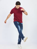 Maroon Textured Cotton Polo T-Shirt