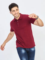 Maroon Textured Cotton Polo T-Shirt