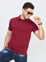 Maroon Textured Cotton Polo T-Shirt