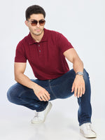 Maroon Textured Cotton Polo T-Shirt