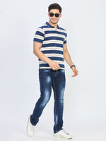 Navy Blue Striped Polo T-Shirt