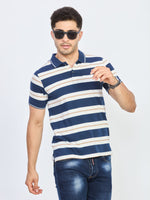 Navy Blue Striped Polo T-Shirt