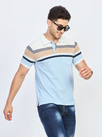 Light Blue Striped Polo T-Shirt