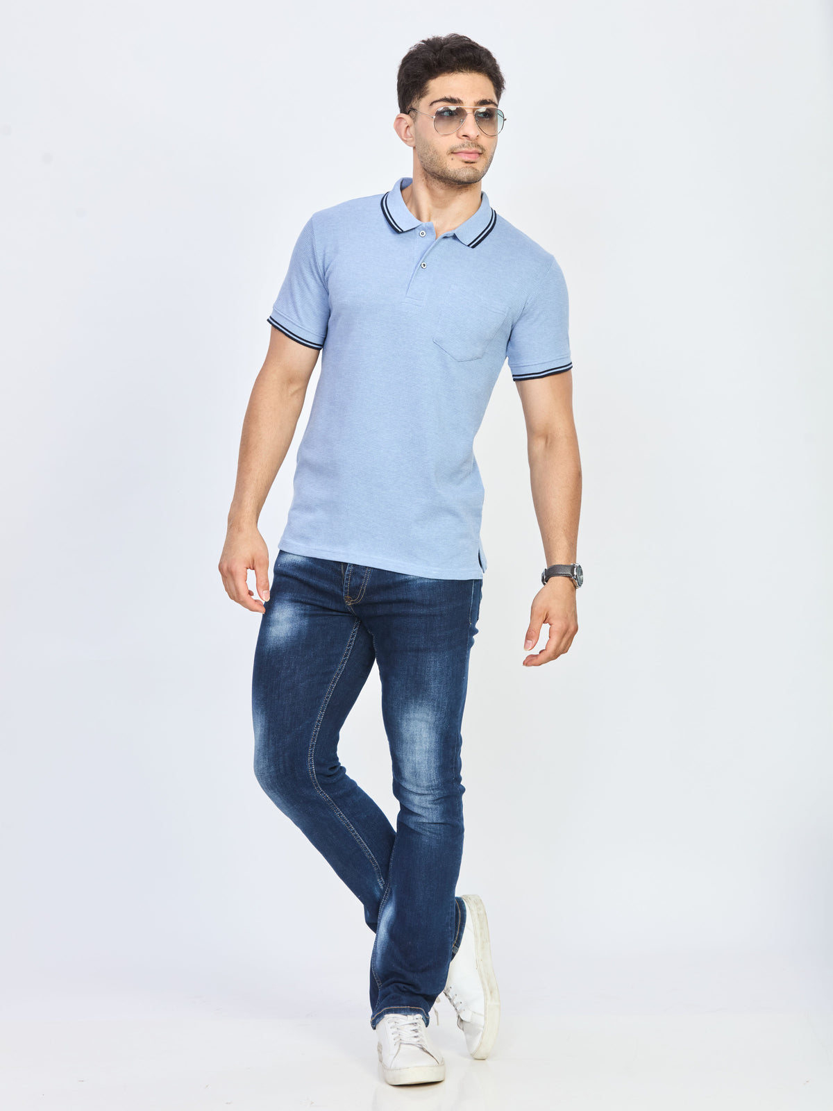 Sky Blue Premium Cotton Polo T-Shirt