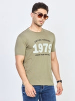 Olive Green Printed Round NeckT-Shirt