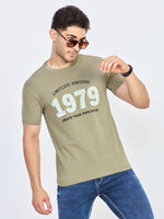 Olive Green Printed Round NeckT-Shirt