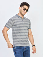 Grey & White Micro Striped Polo T-Shirt