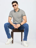 Grey Stripe Polo T-Shirt