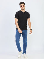 Black Textured Jacquard Polo T-Shirt