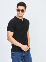 Black Textured Jacquard Polo T-Shirt
