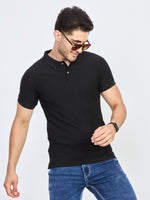 Black Textured Jacquard Polo T-Shirt