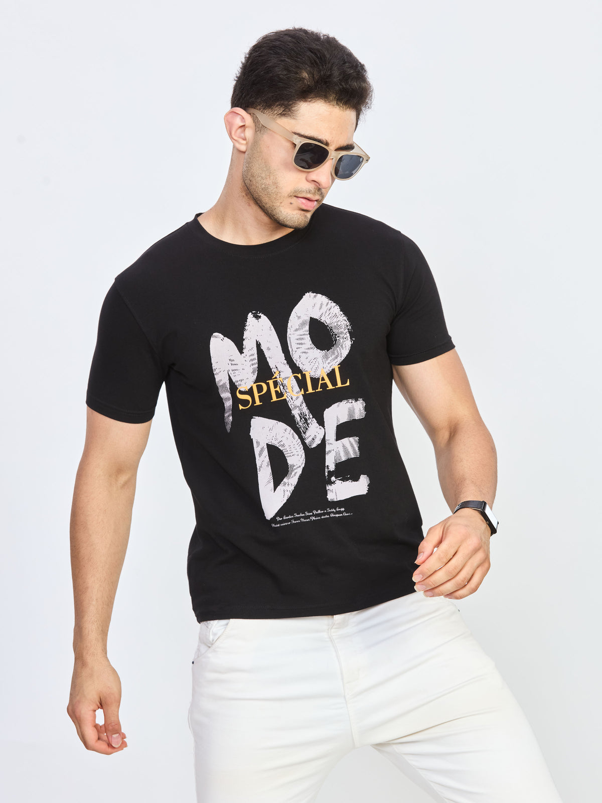 Black Graphic Print Round Neck T-Shirt