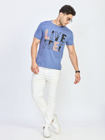 Blue Graphic Print Round Neck T-Shirt