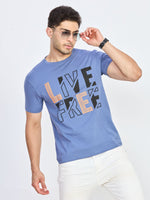 Blue Graphic Print Round Neck T-Shirt