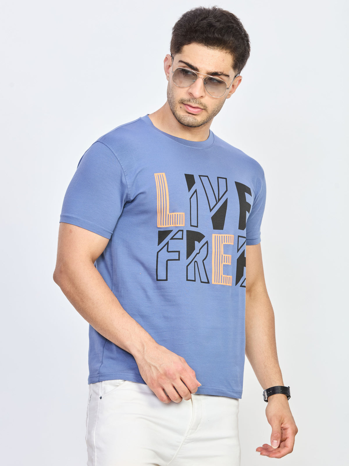 Blue Graphic Print Round Neck T-Shirt
