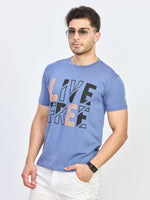 Blue Graphic Print Round Neck T-Shirt