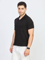 Black Geometric Textured Polo T-Shirt