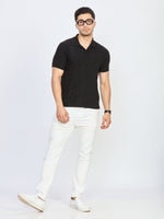 Black Geometric Textured Polo T-Shirt