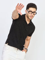Black Geometric Textured Polo T-Shirt