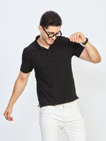 Black Geometric Textured Polo T-Shirt