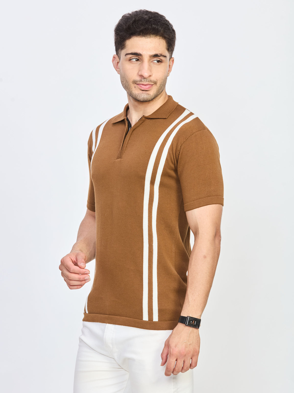 Camel Brown Half Zip Polo T-Shirt