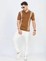 Camel Brown Half Zip Polo T-Shirt