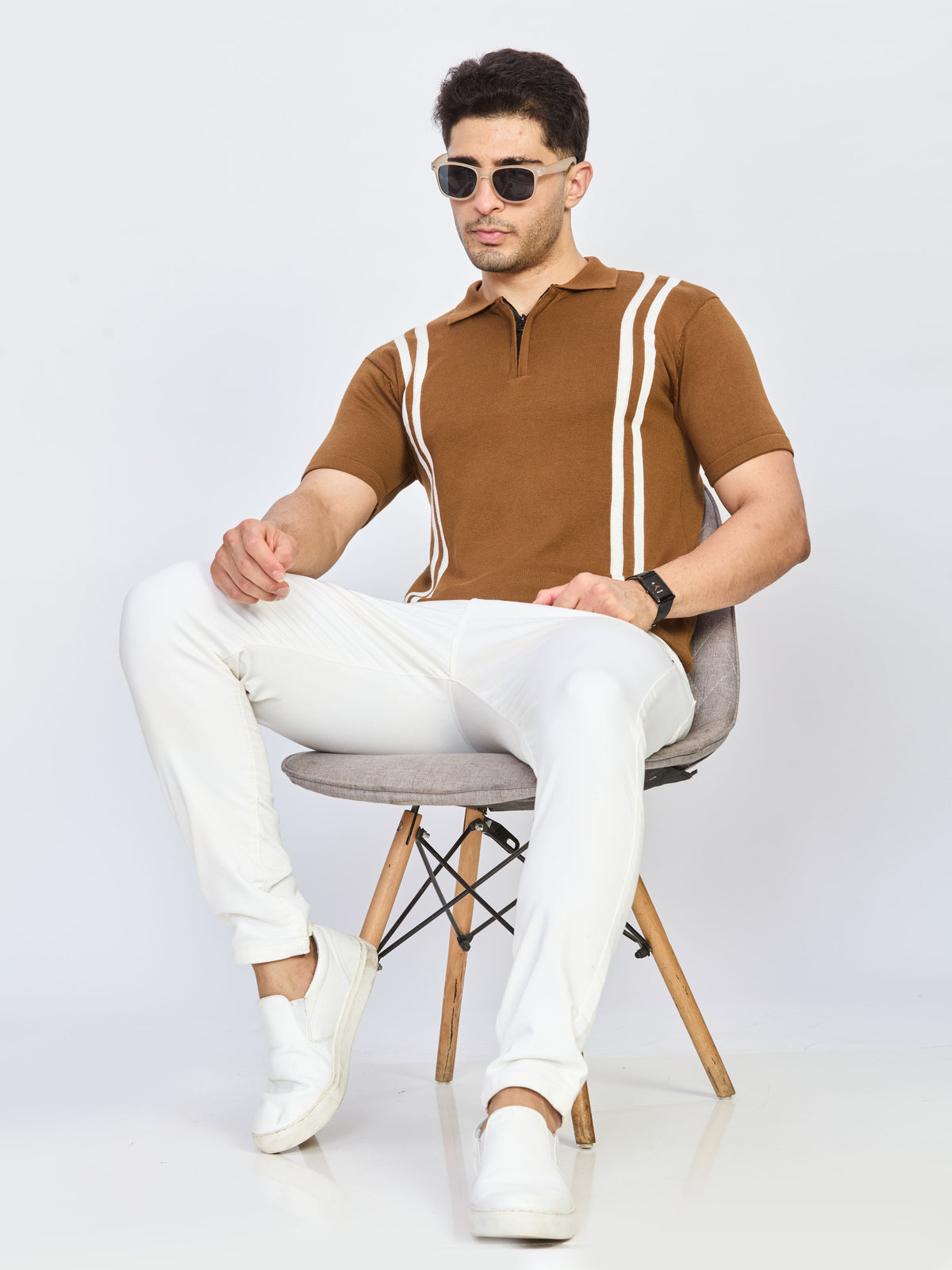 Camel Brown Half Zip Polo T-Shirt