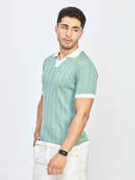 Mint Green Ribbed Knit Polo T-Shirt