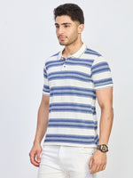 White & Blue Stripe Polo T-Shirt