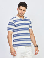 White & Blue Stripe Polo T-Shirt