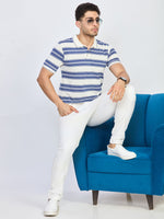 White & Blue Stripe Polo T-Shirt
