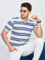 White & Blue Stripe Polo T-Shirt