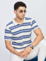 White & Blue Stripe Polo T-Shirt