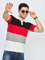 Multicolor Color Block Textured Knit Polo T-Shirt
