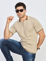 Sand Beige Textured Zip Polo