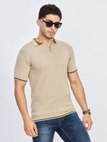 Sand Beige Textured Zip Polo