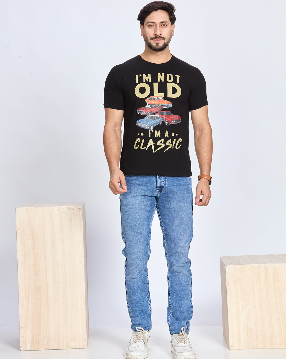 Black Graphic Printed Round Neck T-Shirt