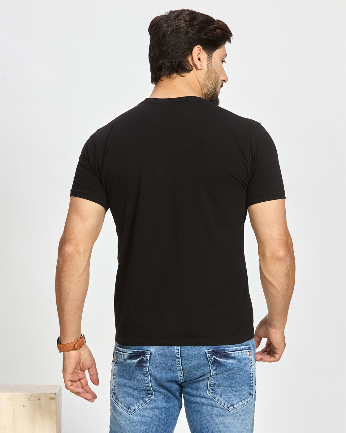 Black Graphic Printed Round Neck T-Shirt