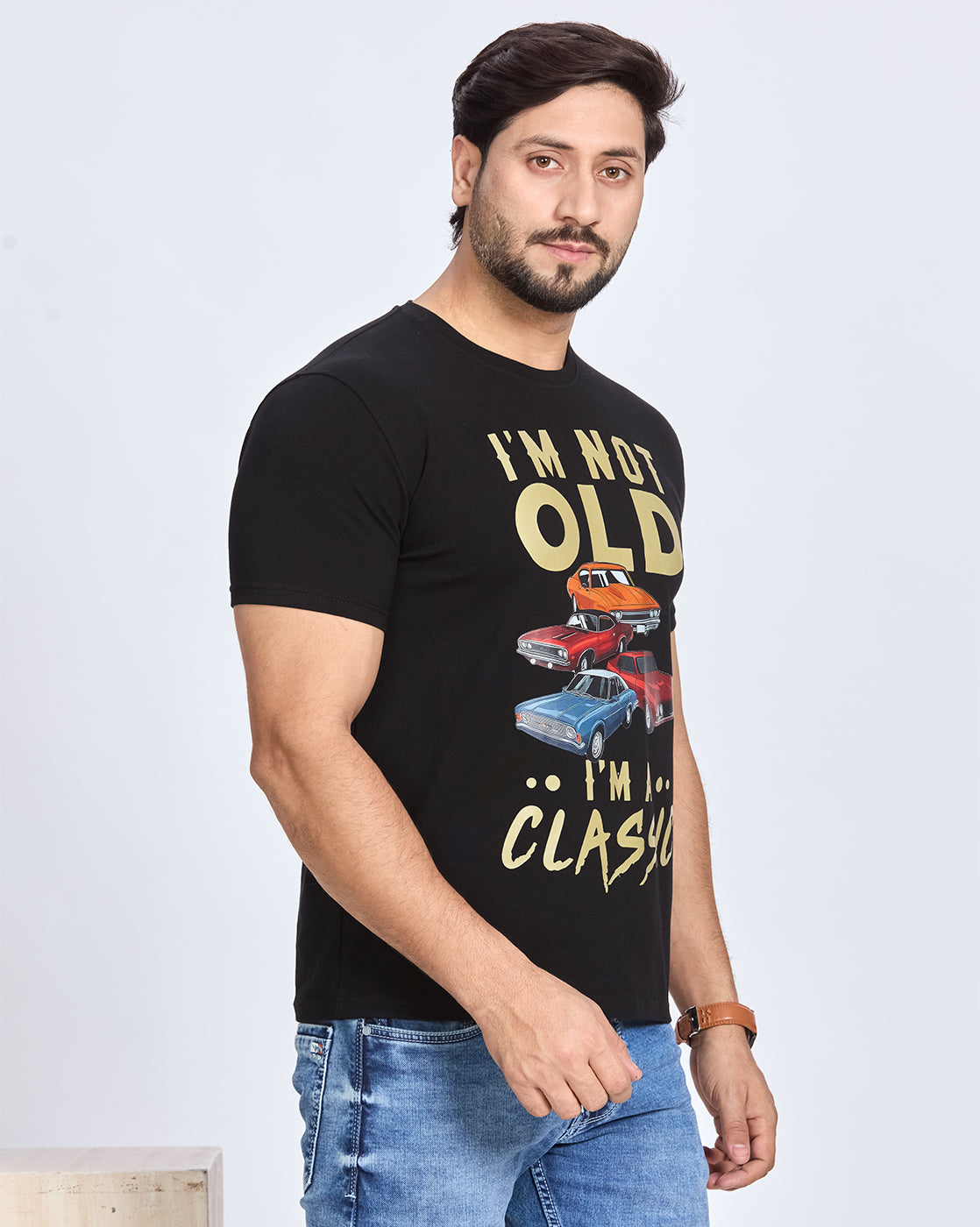Black Graphic Printed Round Neck T-Shirt