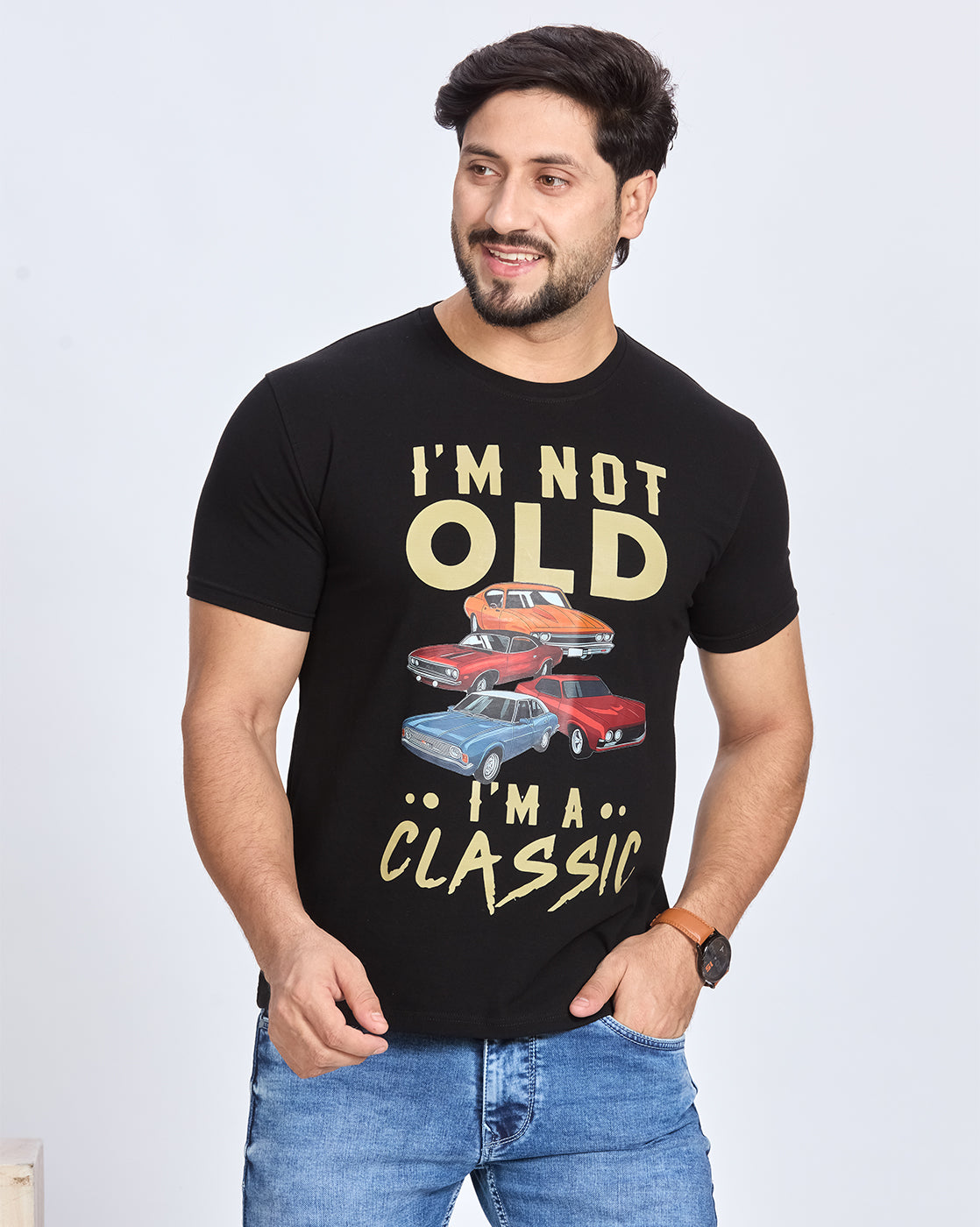 Black Graphic Printed Round Neck T-Shirt