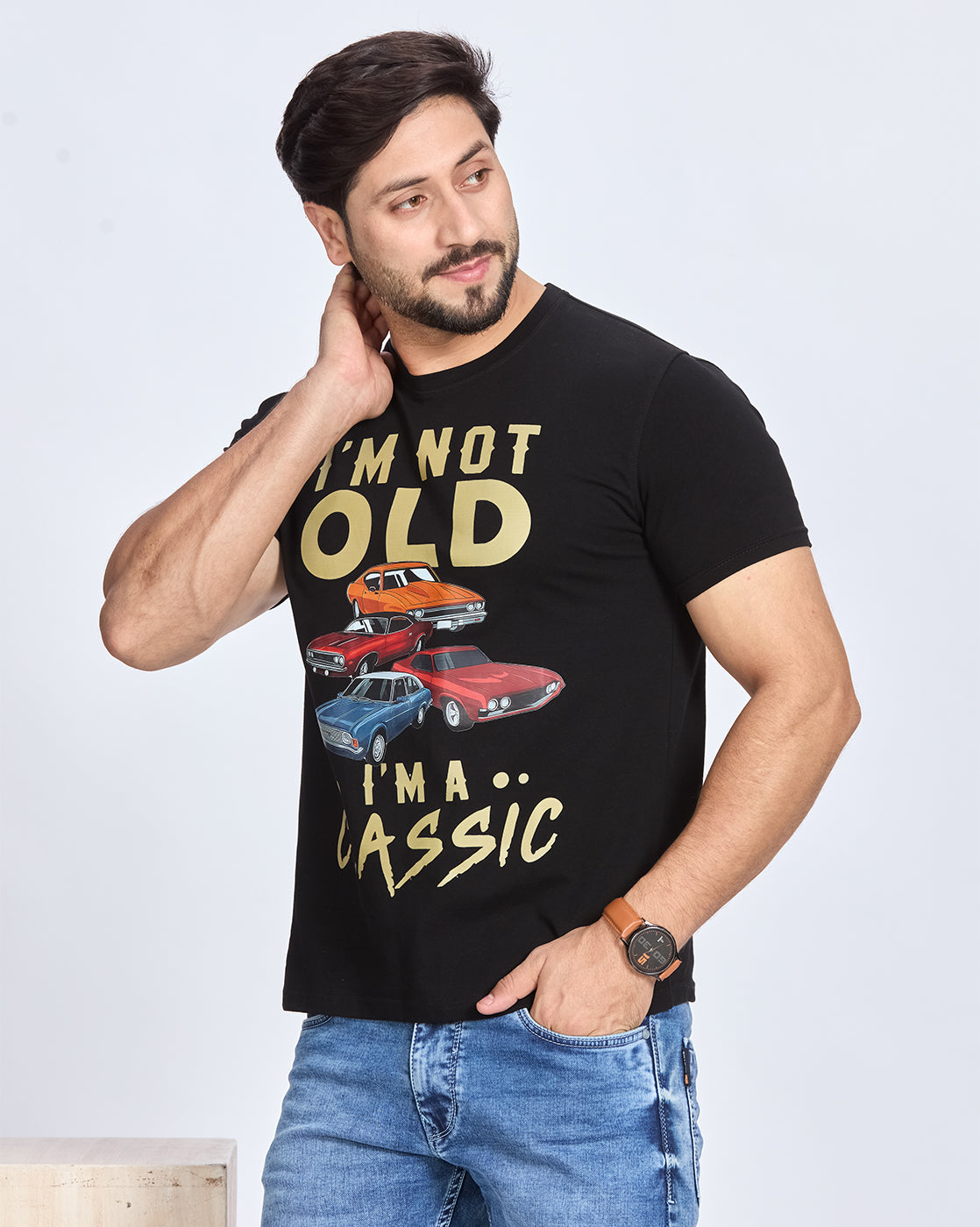 Black Graphic Printed Round Neck T-Shirt