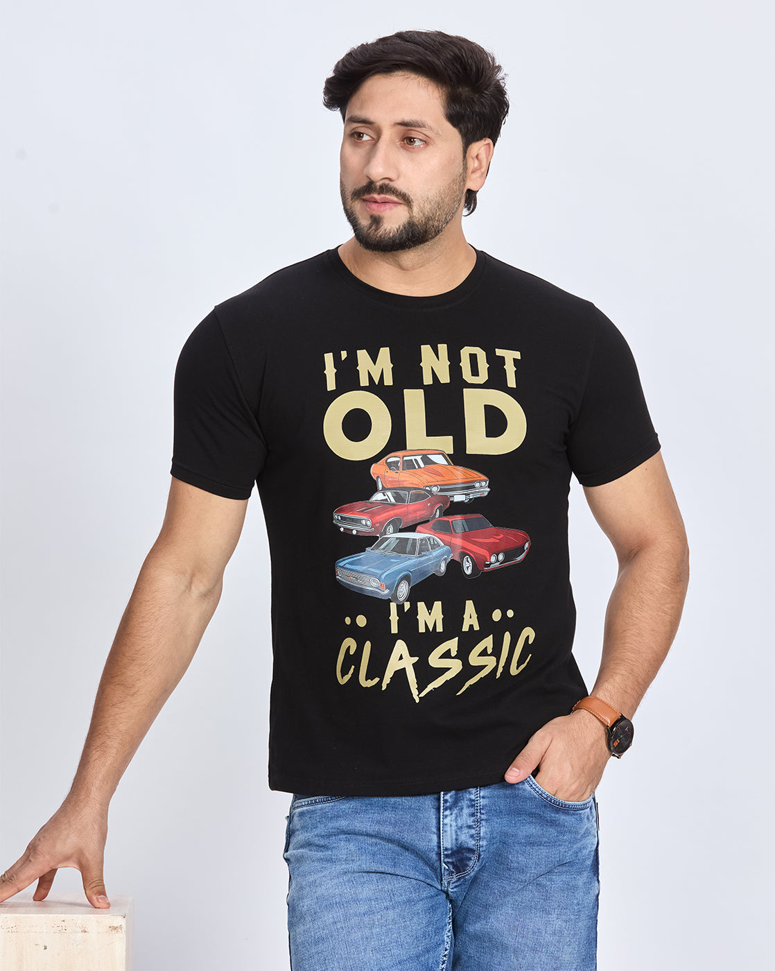 Black Graphic Printed Round Neck T-Shirt