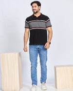 Black & Grey Striped Polo T-Shirt