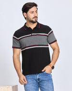 Black & Grey Striped Polo T-Shirt