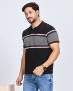 Black & Grey Striped Polo T-Shirt