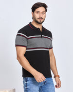Black & Grey Striped Polo T-Shirt