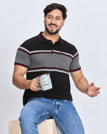 Black & Grey Striped Polo T-Shirt